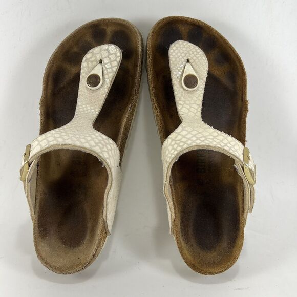 Birkenstock Gizeh Irridescent Snake Skin Sandals Womens Size 37 US 6-6.5 Beige - Picture 6 of 9